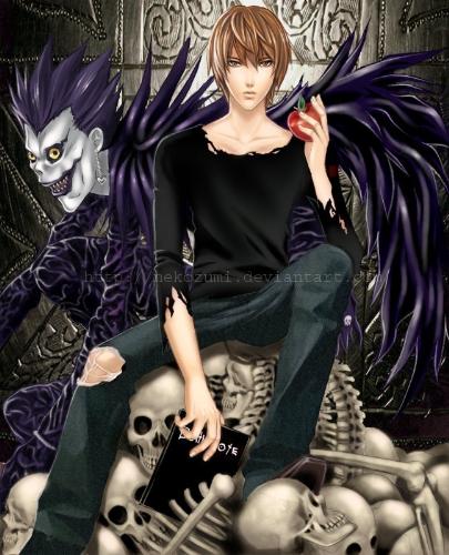 Death Note Kira - A picture of Light Yagami from Death Note, and his Shinigami, Ryuk.