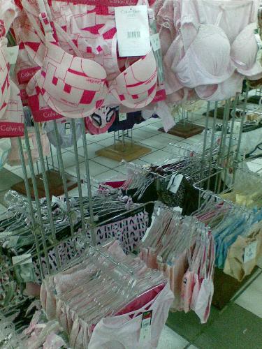 underwear - bras and panties in a women's intimate apparel section of a department store