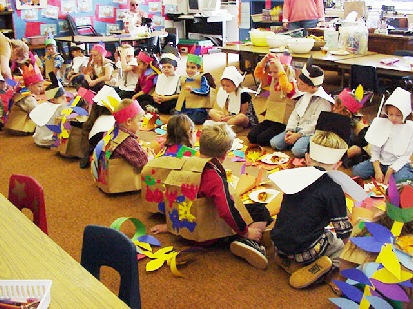 fall fest - School children having a Thansgiving celebration