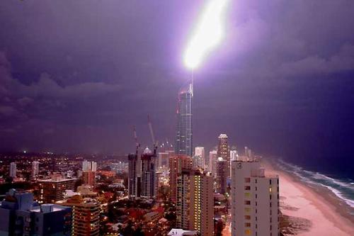 Lighning Striking the Q1 Building - This building is the world's tallest residential tower and the tallest building in Australia and the Southern Hemisphere. It is located 15 minutes from my home on the Gold Coast in Queensland.