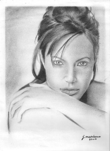 charcoal drawing of angelina jolie - an 8.5x11 charcoal drawing in a cannon laid paper