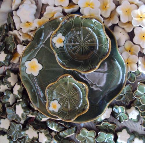 kamboja plate - hotel ware, frangipani design, this is a handmade ceramic from bali