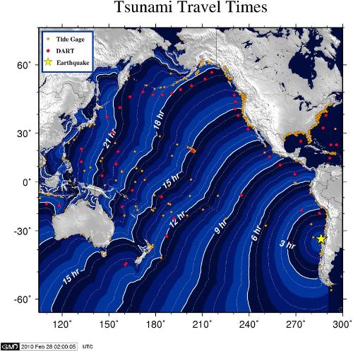 tsunami travel time - Courtesy: http://wcatwc.arh.noaa.gov/ From the NOAA website.