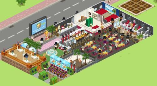 My restaurant city (1) - This is the whole view of the restaurant.  This is a facebook game which is developed by playfish, called Restaurant City (or RC in short form).  Please let me know whether you like this restaurant or not, thanks. :)