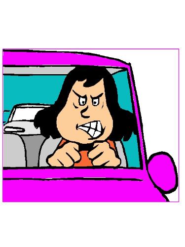 Mad Lady Behind the Wheel - Cartoon image of woman behind the wheel