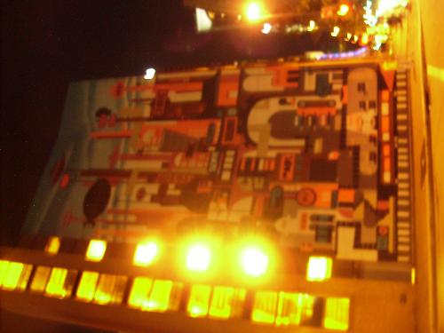 Pittsburgh 5 - A very interesting mural found on the side of a building in Pittsburgh at nighttime.