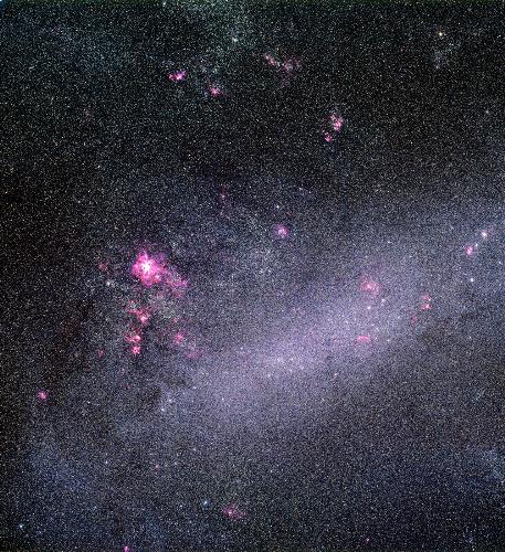 Large Magellanic Cloud - The Large Magellanic Cloud (LMC) is an irregular galaxy at a distance of 160,000 light-years (1 light-year is the distance travelled by light in one year). The LMC is part of the local group of galaxies, which our galaxy (Milky-Way) is part of... These galaxies are gravitationally bound.