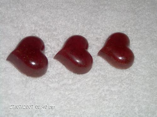 Home made red heart soaps - These red heart shaped soaps were hand made.