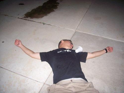 final sip - Drinking too much and falling asleep under the night time sky. That is a real picture of me drinking and then just passing out after that. Huge hangover in the morning and to a night that I cannot remember, with shooting stars moving all around me.