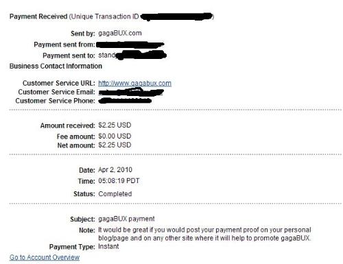 My first payment from gagabux - My payment from gaga bux!