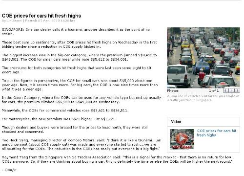COE Prices increases! - The car that I have been eyeing for the past year, well, with the announcement of the higher prices since last month, has increased from $80k to $100k.
With this round of increases, I wonder how much higher it would cost me to get my dream set of wheels![em]suspicious[/em]