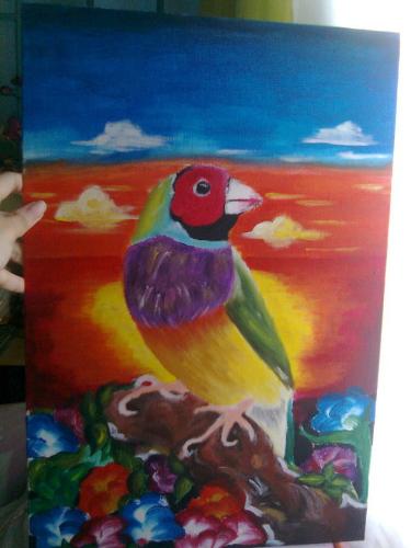 Gouldian Finch Painting - Its a Gouldian Finch Painting I make for my boyfriend. He really love birds like this. This bird is also expensive. They said its the most expensive bird. Its a Gouldian Finch. If you want me to paint for you please go to my deviant art Maricrism.
