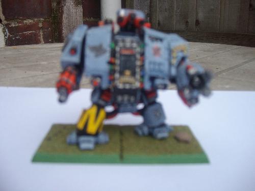 Warhammer 40K Space Wolf Dreadnought - A decently painted Warhammer 40K model. This is a Space Wolf Dreadnought.