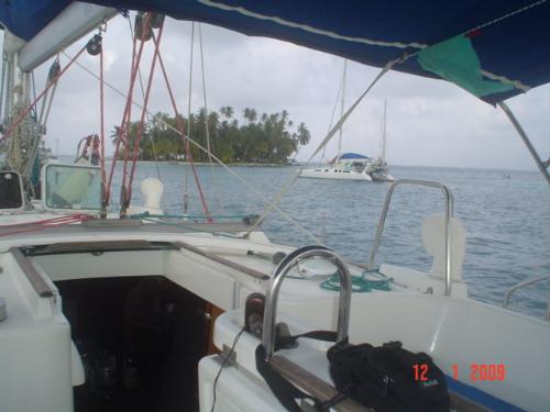 Approaching an island - We went to Kunayala ( also called the San Blas islands) in Panama. The place is like one is going back to before Columbus came to America.