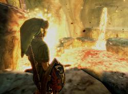 The Legend Of Zelda Twilight Princess scene - A cut scene from the new Zelda game where link is in some sort of firey cave.