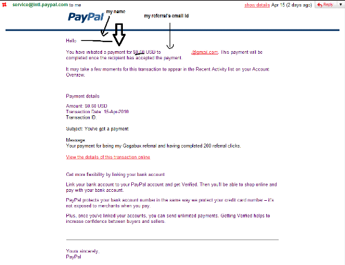 My Payment proof to my referrals - I paid 0.6 USD to my referrals.