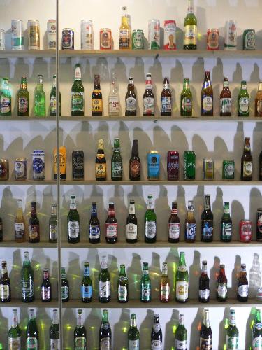 Tsingtao Brewery - Qingdao Brewery beer bottle display.