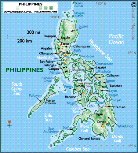 Philippine Map - the map of the Philippine Archipelago that comprises 7,107 islands.