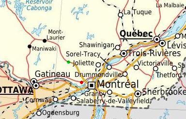 Quebec - Map of part of Province of Quebec, Canada