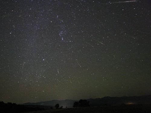 Meteors have been flowing out from the constellati - Meteors have been flowing out from the constellation Orion. This was expected, as mid-October is the time of year for the Orionids Meteor Shower. Pictured above, over a dozen meteors were caught in successively added exposures over three hours taken this past weekend from a town near Bursa, Turkey. The above image shows brilliant multiple meteor streaks that can all be connected to a single point in the sky just above the belt of Orion, called the radiant. The Orionids meteors started as sand sized bits expelled from Comet Halley during one of its trips to the inner Solar System. Comet Halley is actually responsible for two known meteor showers, the other known as the Eta Aquarids and visible every May. Next month, the Leonids Meteor Shower from Comet Tempel-Tuttle might show an even more impressive shower from some locations.