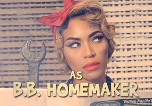 BB pinup - Beyonce as BB Homemaker in the video for 'Why Dont You Love Me'