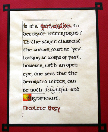 Calligraphic Artwork - This is a photo of a piece of calligraphy I did not long ago. The poem isn't mine but all the artwork, lettering, parchment and borders are mine. I really enjoy calligraphy and still practice it today in other projects.