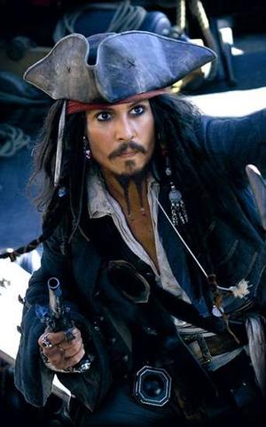 Captain Jack Sparrow - Johnny Depp in, perhaps his most famous role, Captain Jack Sparrow in Pirates of the Caribbean