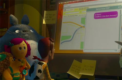 Totoro toy - a screenshot from Toy Story 3 with Totoro.