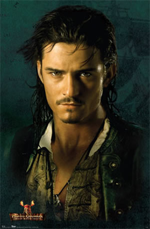 Orlando Bloom as Will Turner - My Favorite Pirate. - William 'Will' Turner, Jr. is a main character in the Pirates of the Caribbean film trilogy. He was played by Orlando Bloom. Will is a blacksmith's apprentice working in Port Royal. He is in love with the governor's daughter, Elizabeth Swann (Keira Knightley), although he occupies a lower social class than she. Will is an exceptional swordsman, although he lacks actual combat experience. Although mild mannered, Will is brave, as seen when he confronts Captain Jack Sparrow in a sword fight and by his response to Barbossa's attack on Port Royal. He is loyal to those he cares about and would risk everything to protect them, especially Elizabeth. This trait is seen throughout the films as Will's character develops more by his reaction to unforeseen circumstances rather than his personal ambition or deliberate choices. Most likely he would have continued plying his trade, never presuming to rise above his current station, pining for the woman he believes he can never have. At his best, Will is clever, heroic, and courageous and never shirks responsibility or leaves an obligation unfulfilled. He can also be preoccupied and brooding and, early on, demonstrated rather simplistic and naïve views, although his character gradually matures and deepens into a more complex man as the films progress.