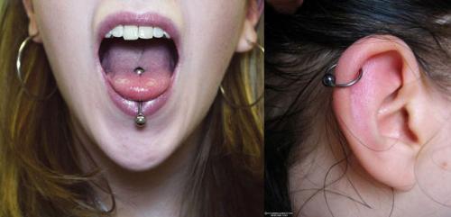piercings - ear and tongue piercing. 