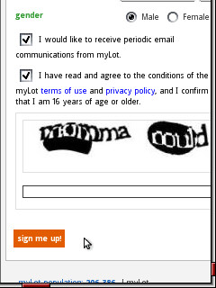 Sign up form - A screenshot of mylot registration form.