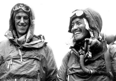 Edmund Hillary and Tenzing Norgay - This is a picture of when Edmund Hillary and Tenzing Norgay reached the summit of Mount Everest for the first time in history. This picture was taken in May 1953.