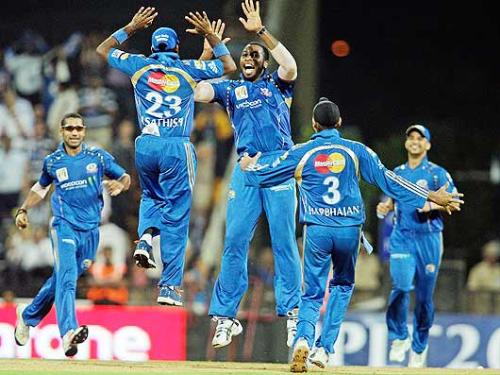 Pollard and bravo - Pollard and Bravo celebrating the wicket.