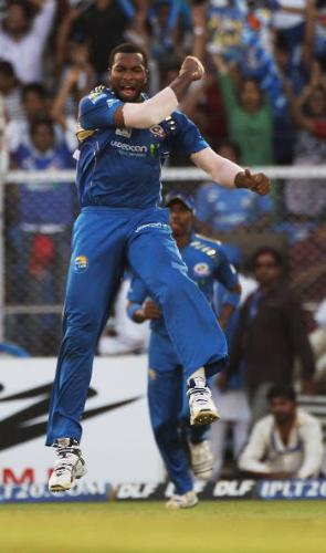 Pollard -  Pollard celebrating the wicket.