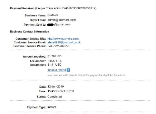 Buxmore Payment proof - First cashout from Buxmore.com  Received instant.