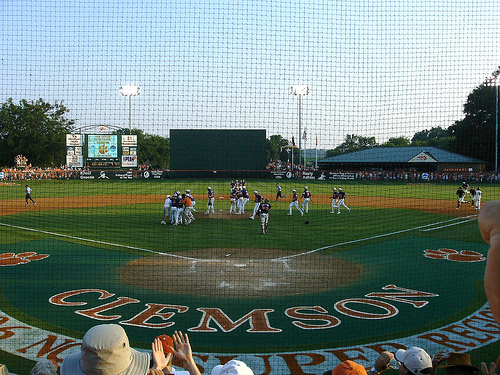 Clemson 6 Oral Roberts 5, NCAA Super Regional, Jun - Clemson baseball players gather at midfield just after the final out vs. Oral Roberts.  Clemson has now moved on to the College World Series in Omaha, NE
