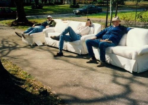 Nap Time! - Kinda reminds you of something you might see off of King of the Hill. My Dad is snoozing along with my Uncle Bill and my Grandfather appears to be looking at something...probably keeping watch and making sure no one tries to play a prank on them whilst asleep. :P