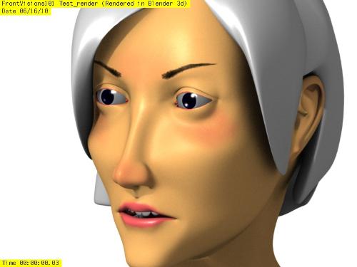 6th test render (Project Blood) - My 6th test render from 'Project Blood'.  I've textured both the eyes and the eyebrows (a separate mesh) and I've done the specular map and the bump map. I can't figure out though how I can add another bump map on her cuz I wanna make her more detailed. When I paint in Blender 3d, the texture becomes pixelized and therefore appear pixelized too when rendered. It looked ugly the first time I did that. I don't wanna waste a lot of memory on just a bump map by doing it on a 2024 x 2024 image. I guess I'm just gonna have to stick with this look.  Eyebrows are coming next.