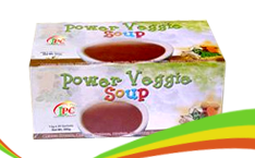 POWER VEGGIE SOUP (15 grams x 20 sachets) - Components: moringa (malunggay), chlorella, squash (kalabasa), mushroom powder, rock salt, chicken extract, and ionic trace minerals  Uses: to make children grow taller, stronger, healthier, and smarter; provides a healthy combination of minerals, vitamins, and protein, and other nutrients for all age groups  Dosage: May take this anytime as a meal or snack