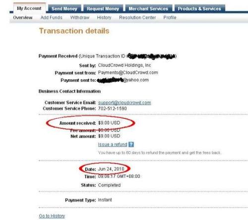 cloudcrowd - my second payment...yay
