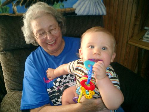 mom and grandson - this is my mom and my grandson. She is seventy and my grandson is seven months old. 