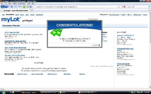 my mylot rewards screenshot - i got $.08 rewards just by using the mylot search engine.