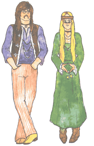 Hippies Styles - This is a modern representation of two babyboomers and the style of clothing that was worn during that era. These styles are still fashionable today.