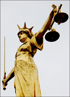 Justice, above the Old Bailey - A picture of the statue above the Old Bailey, London.