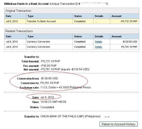 My 2nd paypal withdrawal for July from online mone - This is my 2nd withdrawal from Paypal to my bank account. my first withdrawal made was on July, 06 with a total of 8,325.88 Philippine peso or 184 dollars. Just from my online money making. i feel so blessed with it.