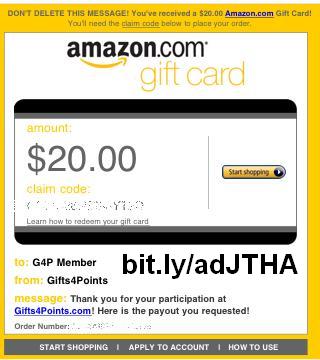 Gifts4Points Payment Proof - $20 Amazon - This is proof that the site Gifts4Points is real and is worth it. I made these $20 in about a week! If you want to sign up, please use my referral link. Just check out my profile! If you don't want to sign up under me as a referral, that's fine!