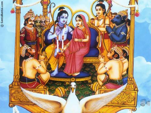 heaven - god Rama and sita are on a chariot...