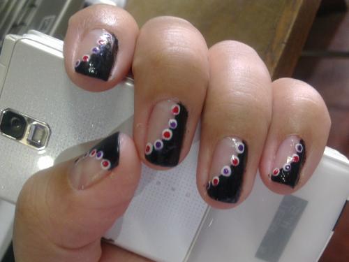My own nail art - Black on the side with Dots