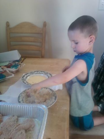 my son cooking - my son loves to help me make fried chicken for cook dinner