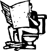 Man Reading Newspaper at the Toilet - The toilet is considered a sacrosanct place where people do all sorts of things like reading, thinking business, listening to music, etc. It is a place where you get inspirational thoughts.